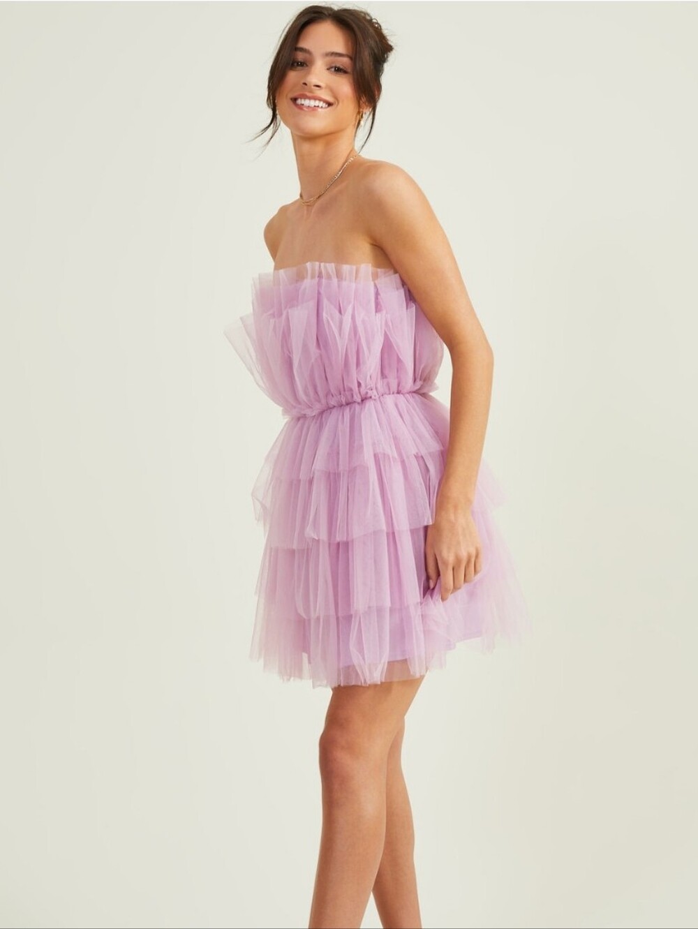 Altar'd State Lavender Strapless Tulle Tiered Mini Dress Large Summer Parry